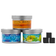 Social Smoke Shisha Super Pack (Choose any 3 X 250g + Natural Charcoal)